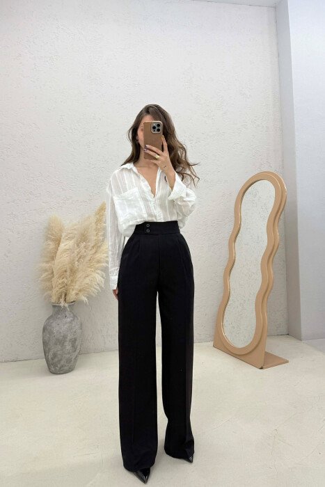 ONE COLOR WIDE LEG WOMAN TROUSERS BLACK/ E ZEZE 