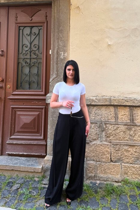 ONE COLOR WIDE LEG WOMAN TROUSERS BLACK/ E ZEZE 