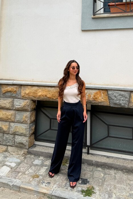 ONE COLOR WIDE LEG WOMAN TROUSERS BLUE/BLU - 