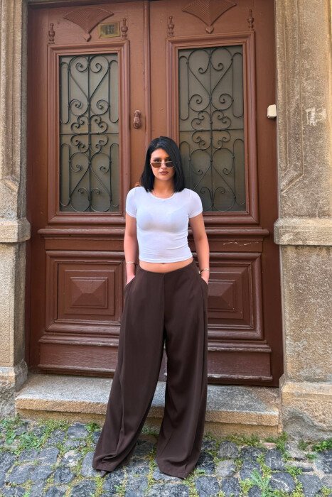ONE COLOR WIDE LEG WOMAN TROUSERS BROWN/KAFE - KLAUDIO FASHION