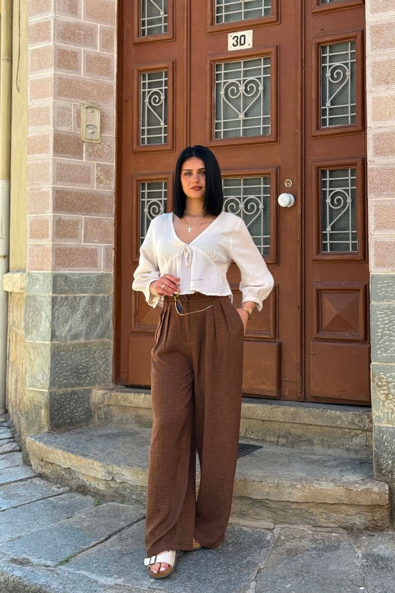 ONE COLOR WIDE LEG WOMAN TROUSERS BROWN/KAFE - 1