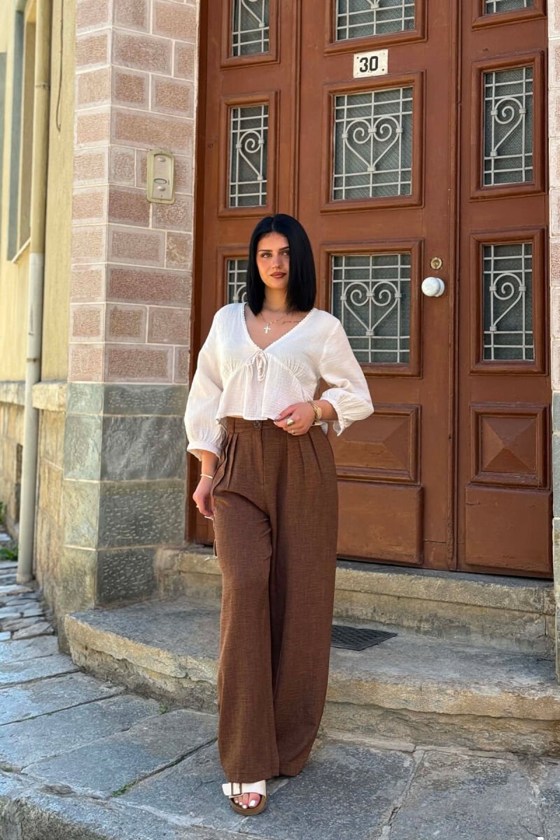 ONE COLOR WIDE LEG WOMAN TROUSERS BROWN/KAFE - 3