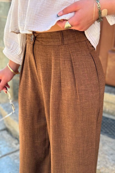 ONE COLOR WIDE LEG WOMAN TROUSERS BROWN/KAFE - 5