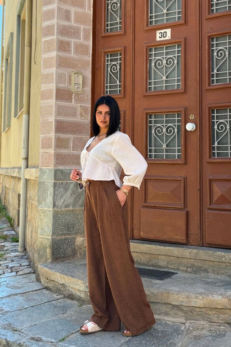 ONE COLOR WIDE LEG WOMAN TROUSERS BROWN/KAFE - 7