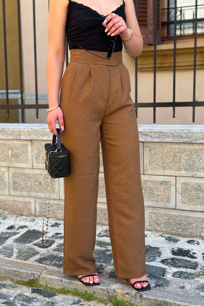 ONE COLOR WIDE LEG WOMAN TROUSERS BROWN/KAFE - 3
