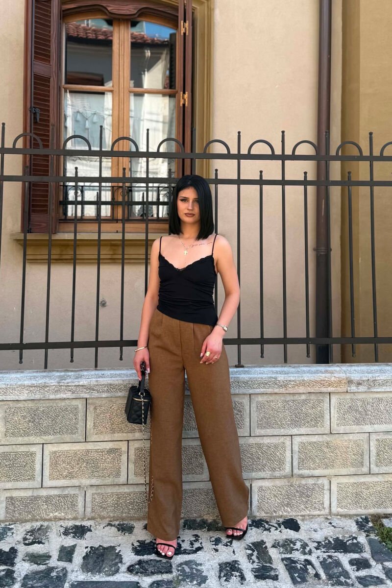 ONE COLOR WIDE LEG WOMAN TROUSERS BROWN/KAFE - 4