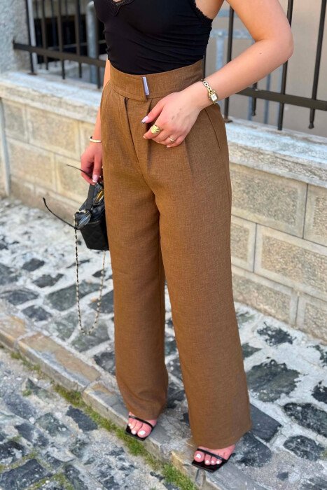ONE COLOR WIDE LEG WOMAN TROUSERS BROWN/KAFE - 5