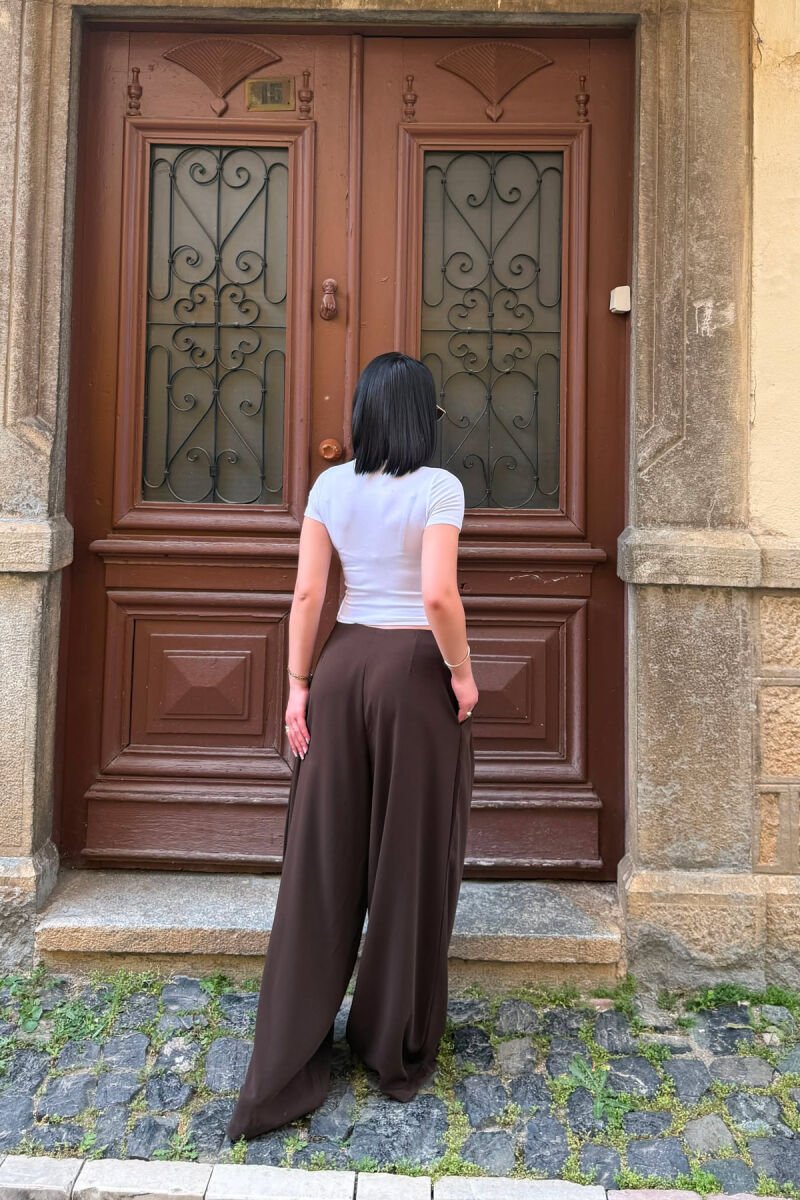 ONE COLOR WIDE LEG WOMAN TROUSERS BROWN/KAFE - 3