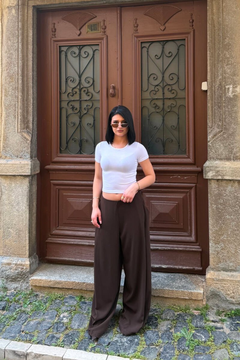 ONE COLOR WIDE LEG WOMAN TROUSERS BROWN/KAFE - 4