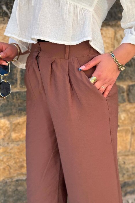 ONE COLOR WIDE LEG WOMAN TROUSERS BROWN/KAFE - 4
