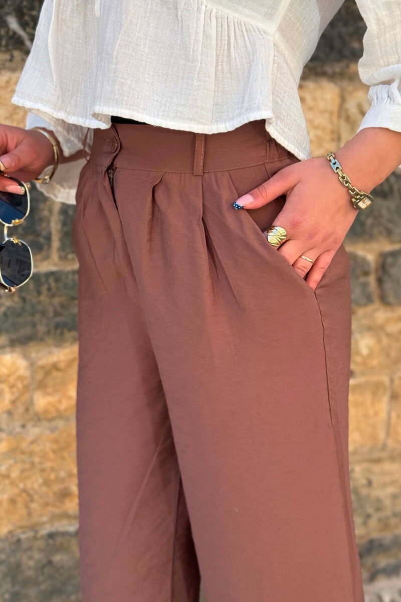 ONE COLOR WIDE LEG WOMAN TROUSERS BROWN/KAFE - 4