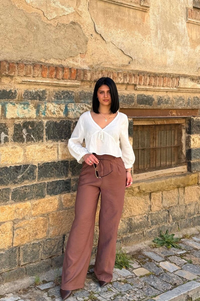 ONE COLOR WIDE LEG WOMAN TROUSERS BROWN/KAFE - 5