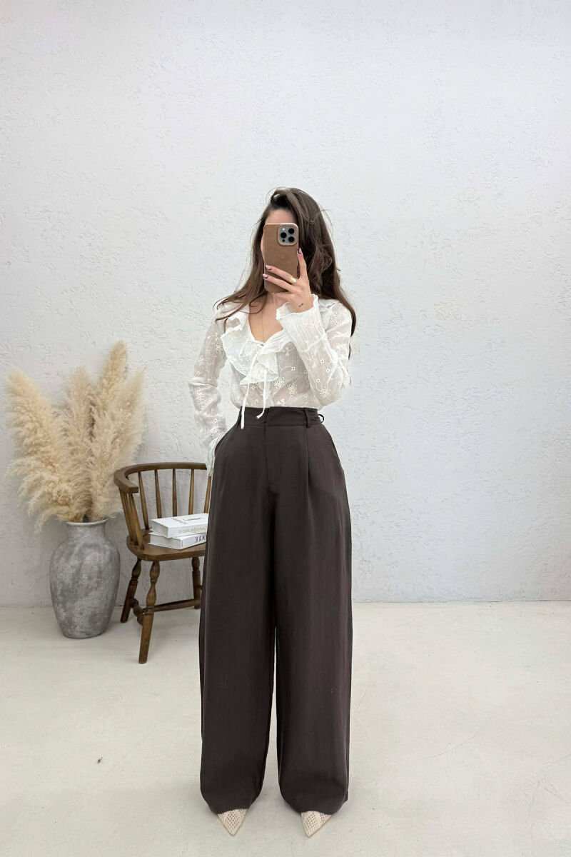 ONE COLOR WIDE LEG WOMAN TROUSERS BROWN/KAFE - 1