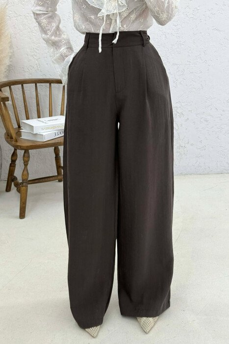 ONE COLOR WIDE LEG WOMAN TROUSERS BROWN/KAFE - 3