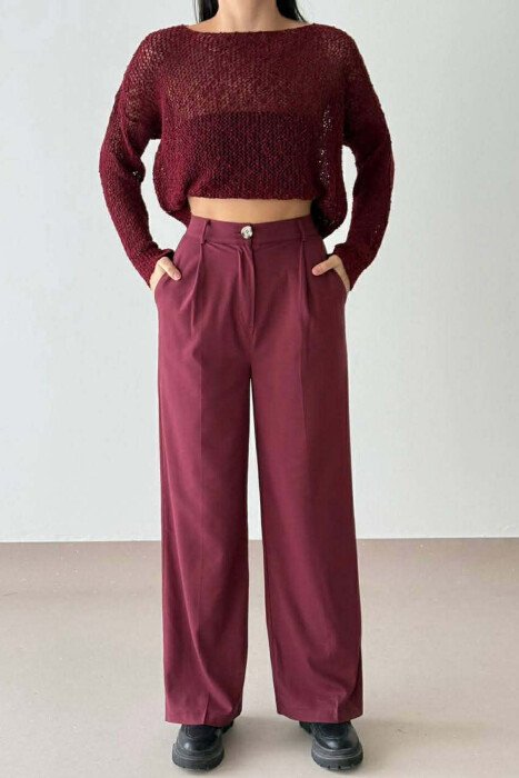 ONE COLOR WIDE LEG WOMAN TROUSERS BURGUNDY/VISHNJE 