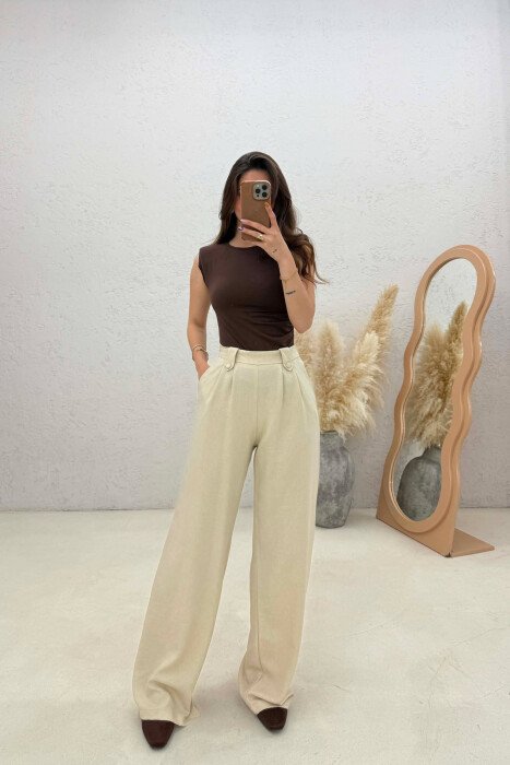 ONE COLOR WIDE LEG WOMAN TROUSERS CREAM/KREM 