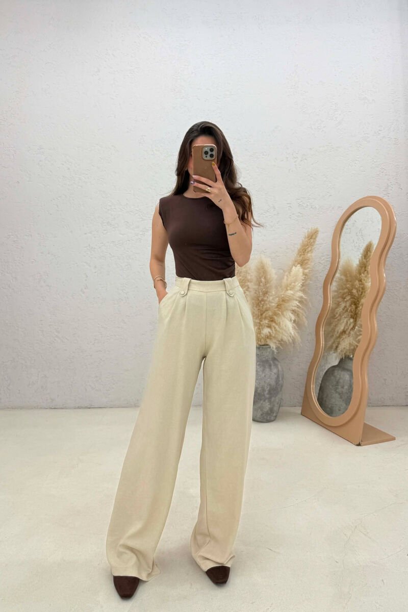 ONE COLOR WIDE LEG WOMAN TROUSERS CREAM/KREM - 1