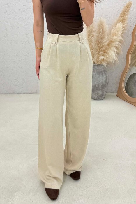 ONE COLOR WIDE LEG WOMAN TROUSERS CREAM/KREM - 2