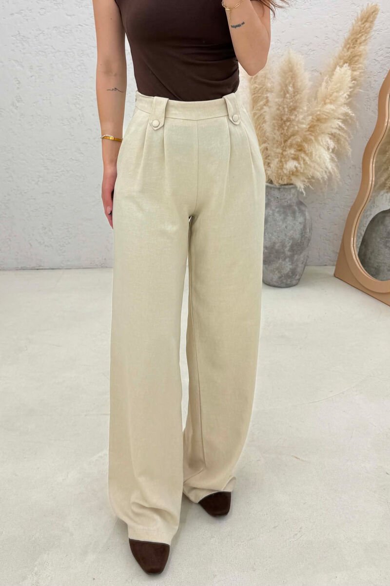 ONE COLOR WIDE LEG WOMAN TROUSERS CREAM/KREM - 2