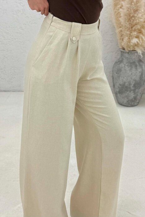 ONE COLOR WIDE LEG WOMAN TROUSERS CREAM/KREM - 3