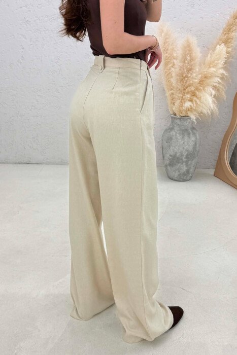ONE COLOR WIDE LEG WOMAN TROUSERS CREAM/KREM - 4