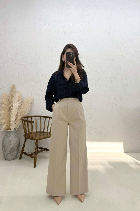 ONE COLOR WIDE LEG WOMAN TROUSERS CREAM/KREM 