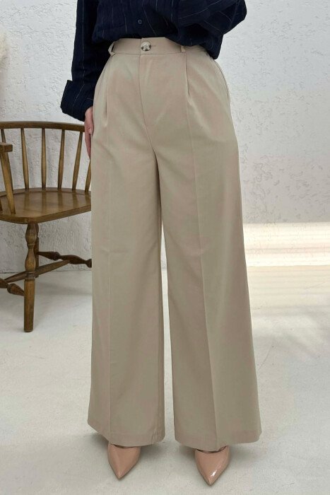 ONE COLOR WIDE LEG WOMAN TROUSERS CREAM/KREM - 2