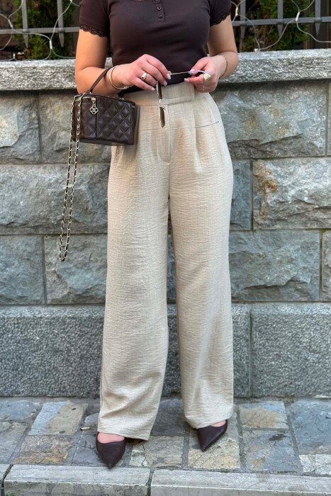 ONE COLOR WIDE LEG WOMAN TROUSERS DARK BEIGE/BEZHE ERRET - 4