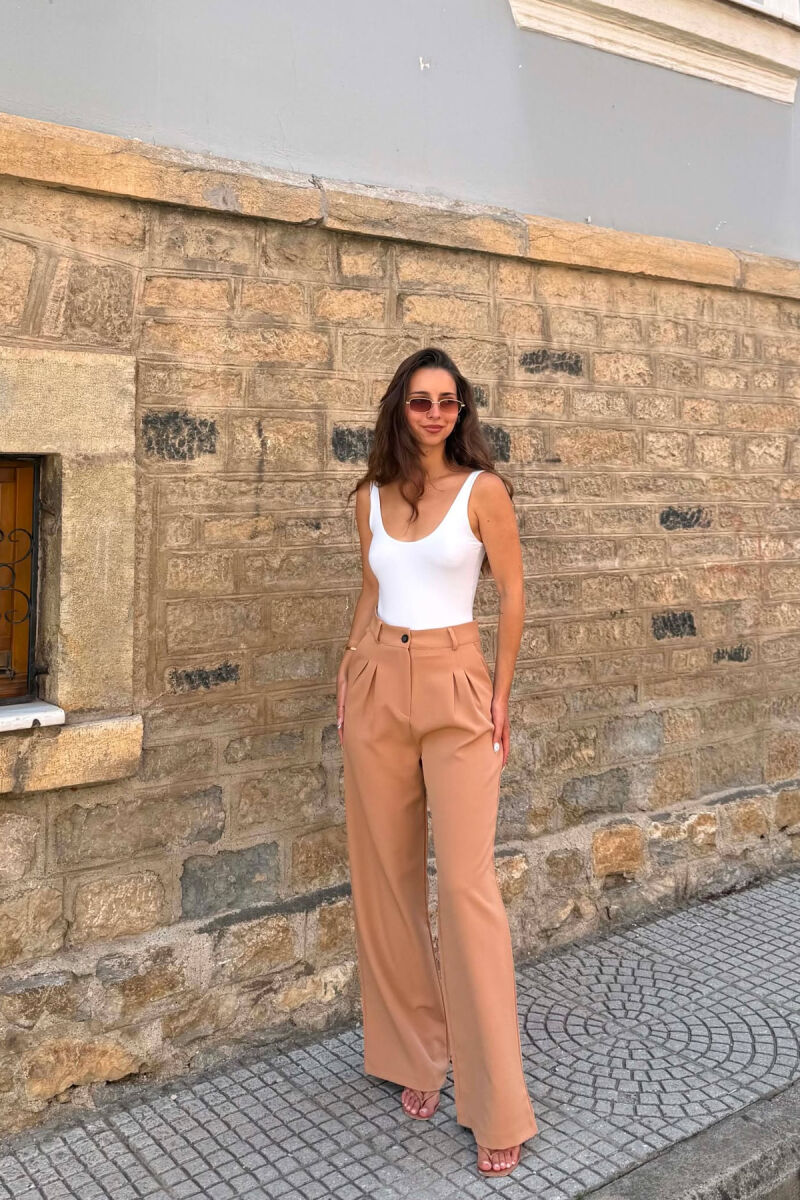 ONE COLOR WIDE LEG WOMAN TROUSERS DARK BEIGE/BEZHE ERRET - 1