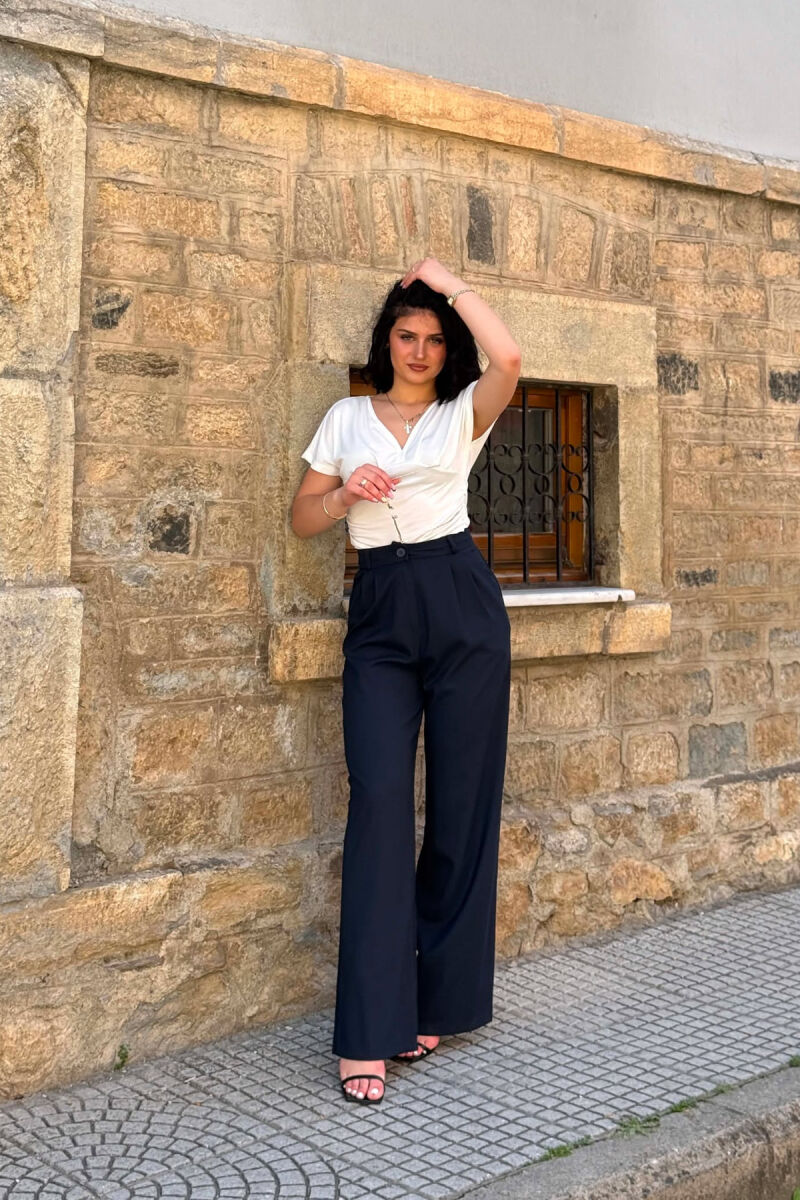 ONE COLOR WIDE LEG WOMAN TROUSERS DARK BLUE/BEE - 5
