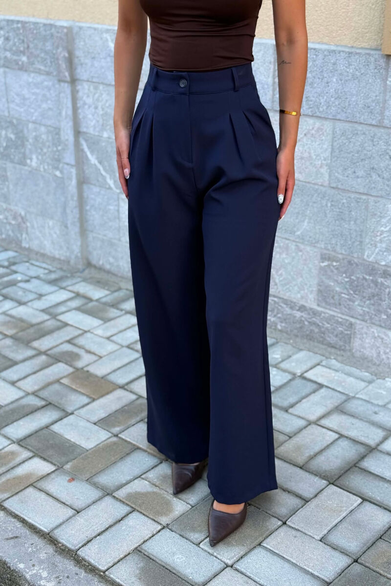 ONE COLOR WIDE LEG WOMAN TROUSERS DARK BLUE/BEE - 3