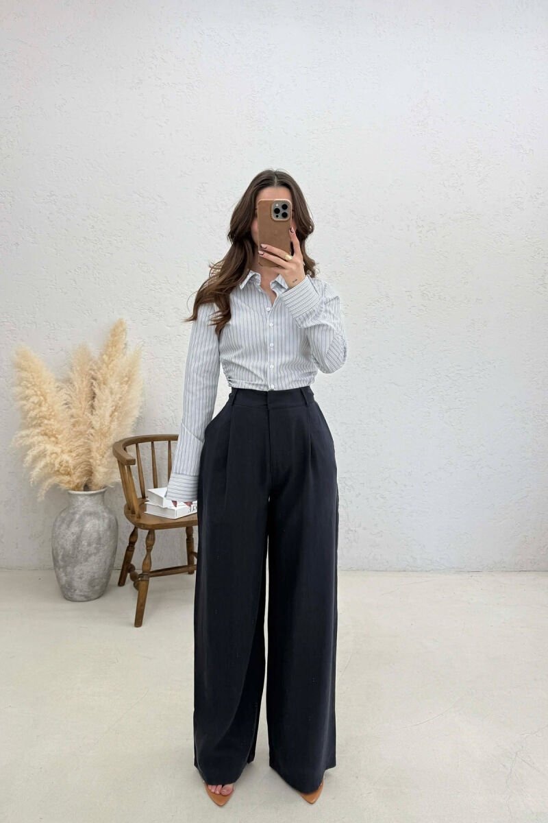 ONE COLOR WIDE LEG WOMAN TROUSERS DARK BLUE/BEE - 1