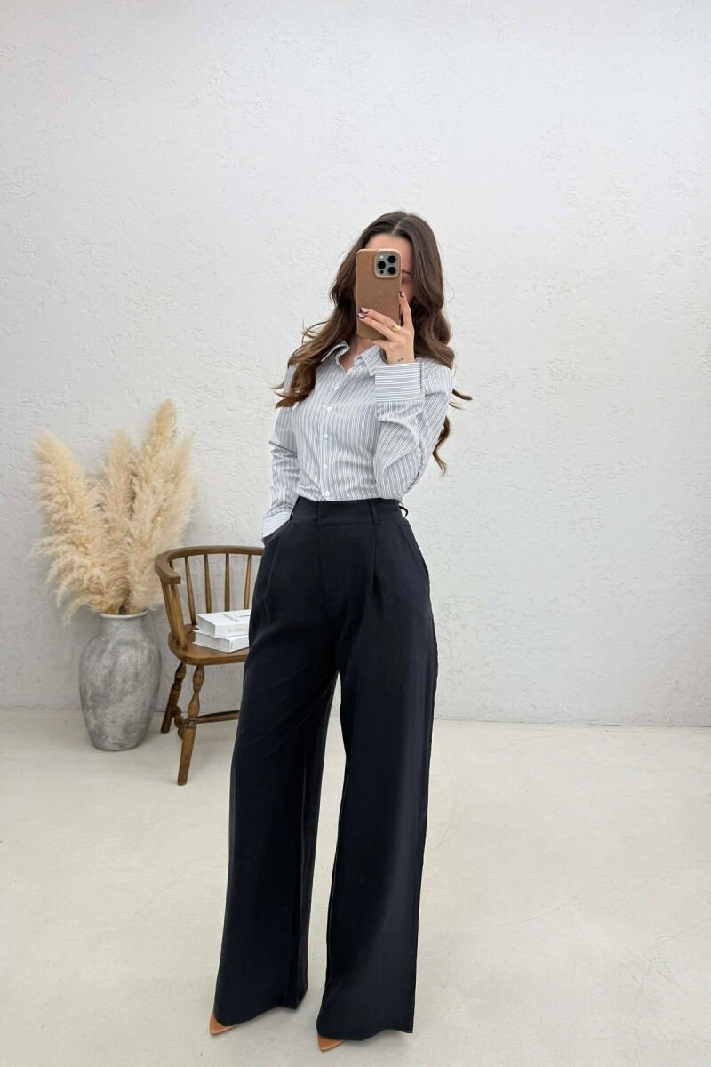 ONE COLOR WIDE LEG WOMAN TROUSERS DARK BLUE/BEE - 2