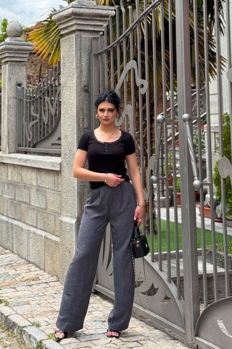ONE COLOR WIDE LEG WOMAN TROUSERS DARK GREY/GEE - KLAUDIO FASHION