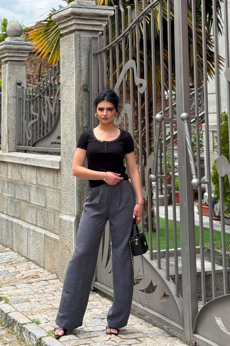 ONE COLOR WIDE LEG WOMAN TROUSERS DARK GREY/GEE - 1
