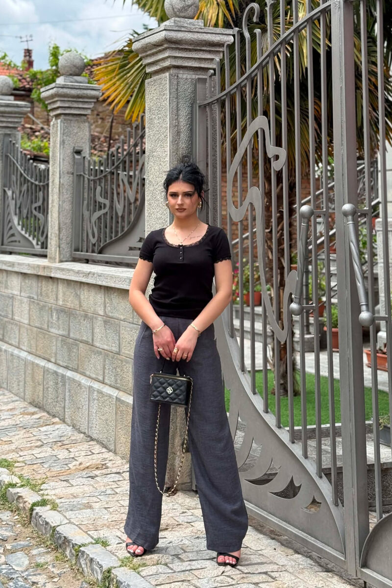 ONE COLOR WIDE LEG WOMAN TROUSERS DARK GREY/GEE - 2