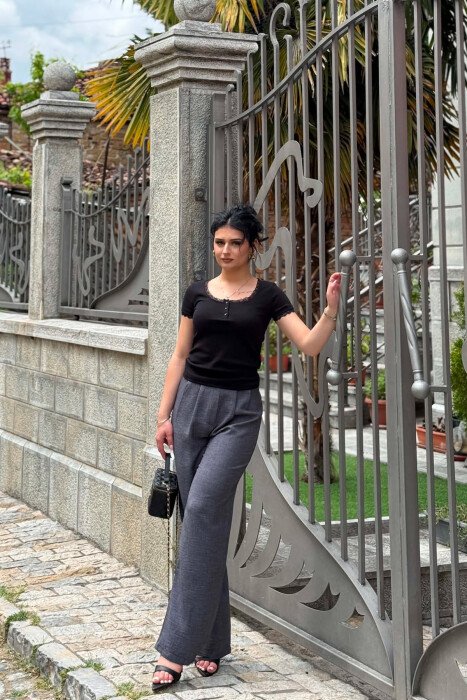 ONE COLOR WIDE LEG WOMAN TROUSERS DARK GREY/GEE - 5