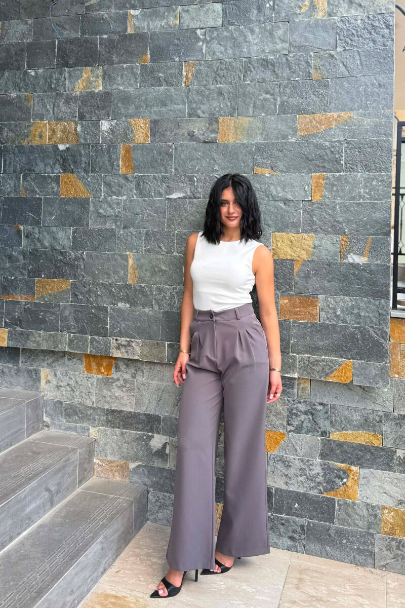 ONE COLOR WIDE LEG WOMAN TROUSERS DARK GREY/GEE - 1