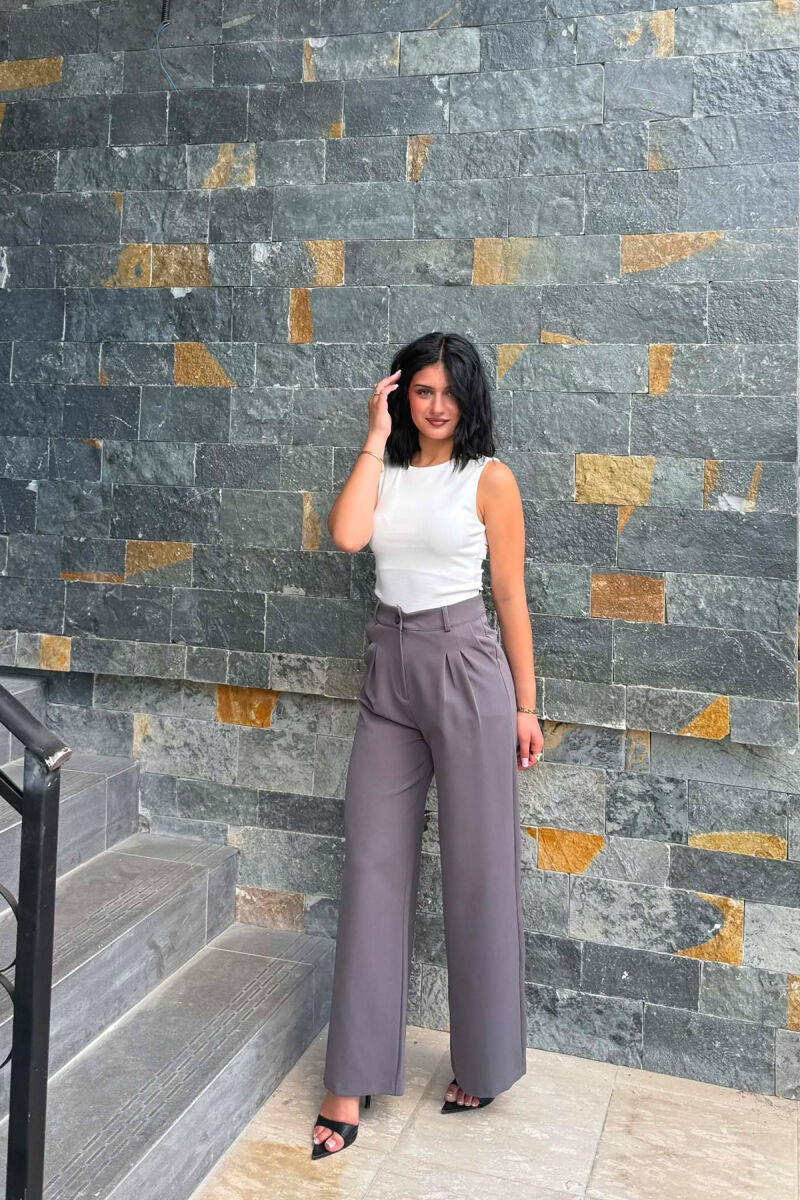 ONE COLOR WIDE LEG WOMAN TROUSERS DARK GREY/GEE - 3