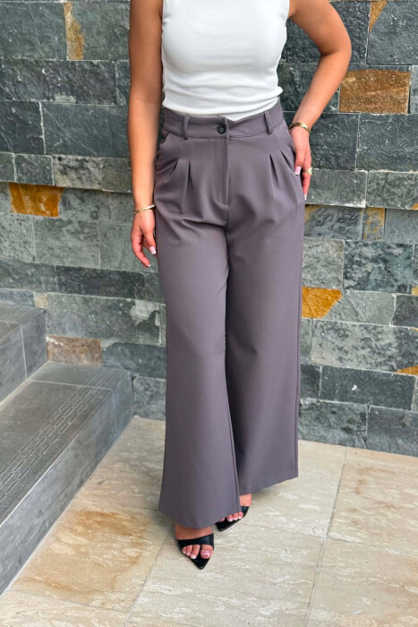 ONE COLOR WIDE LEG WOMAN TROUSERS DARK GREY/GEE - 4
