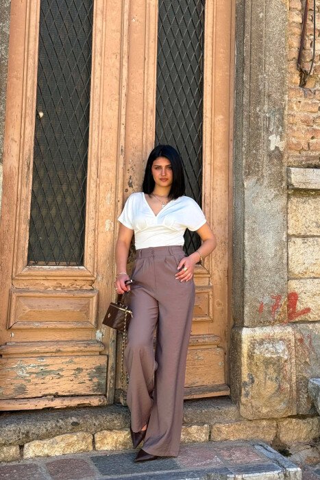 ONE COLOR WIDE LEG WOMAN TROUSERS DARK GREY/GEE - KLAUDIO FASHION