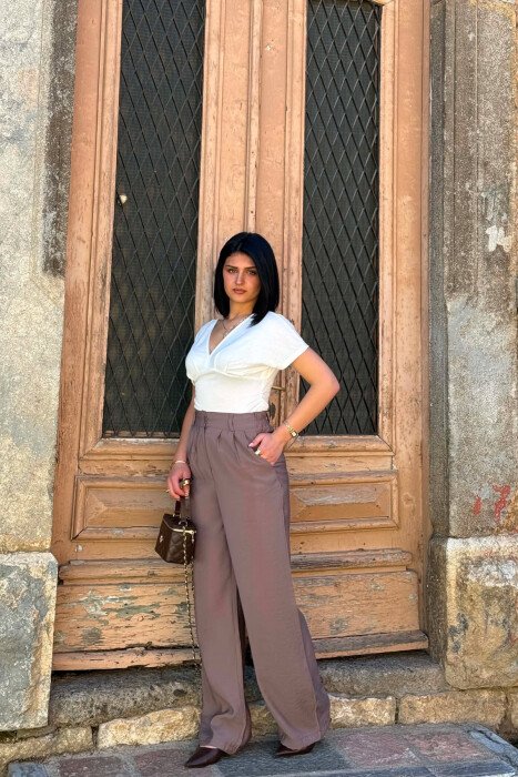 ONE COLOR WIDE LEG WOMAN TROUSERS DARK GREY/GEE - 4