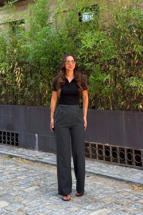 ONE COLOR WIDE LEG WOMAN TROUSERS DARK GREY/GEE - 2