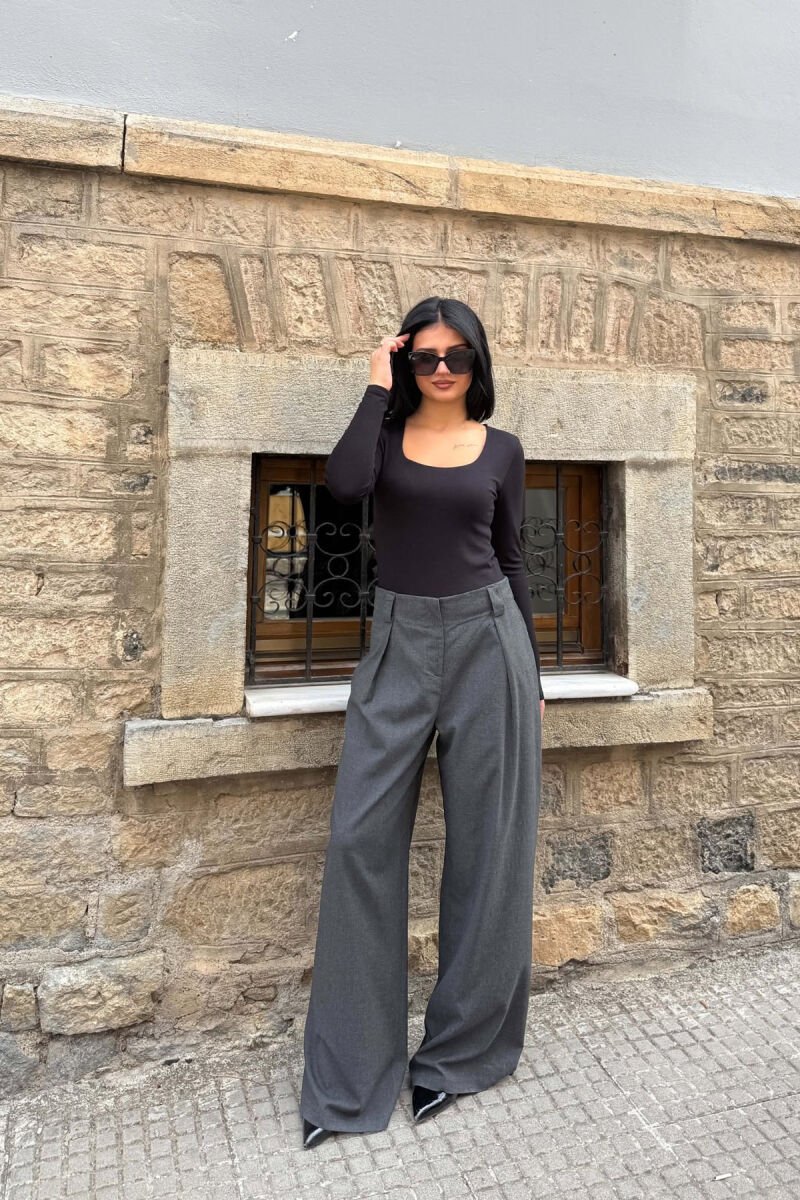 ONE COLOR WIDE LEG WOMAN TROUSERS DARK GREY/GEE - 1