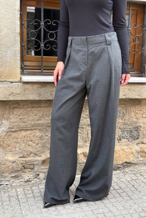 ONE COLOR WIDE LEG WOMAN TROUSERS DARK GREY/GEE - 2