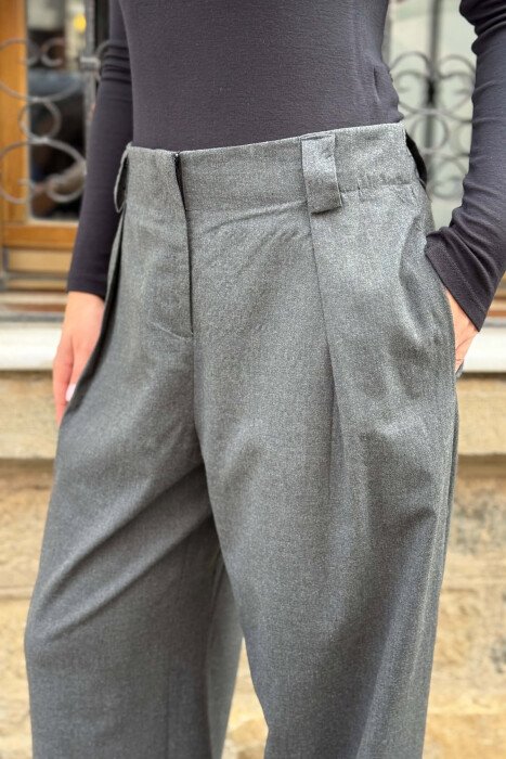 ONE COLOR WIDE LEG WOMAN TROUSERS DARK GREY/GEE - 4