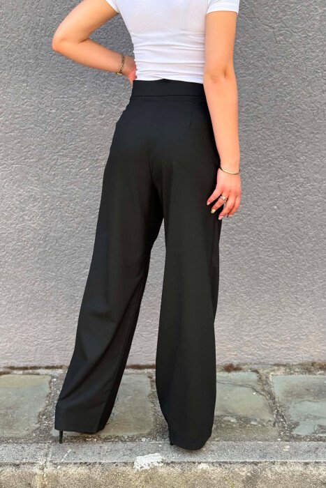 ONE COLOR WIDE LEG WOMAN TROUSERS GLOSSY BLACK-ZEZE SHKELQIM - 4