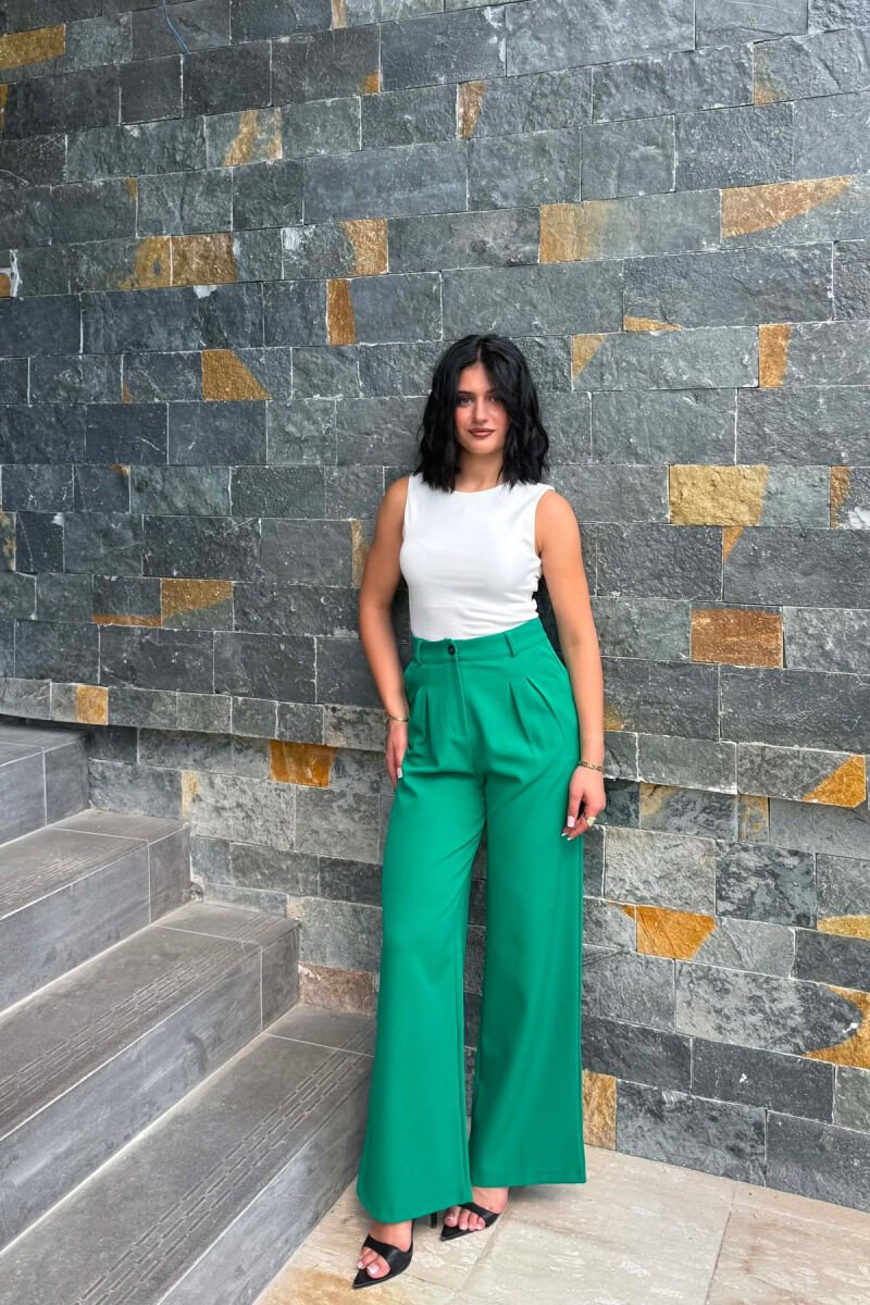 ONE COLOR WIDE LEG WOMAN TROUSERS GREEN/JESHILE - 1