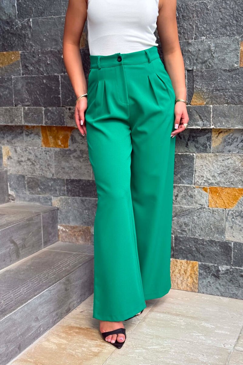 ONE COLOR WIDE LEG WOMAN TROUSERS GREEN/JESHILE - 2