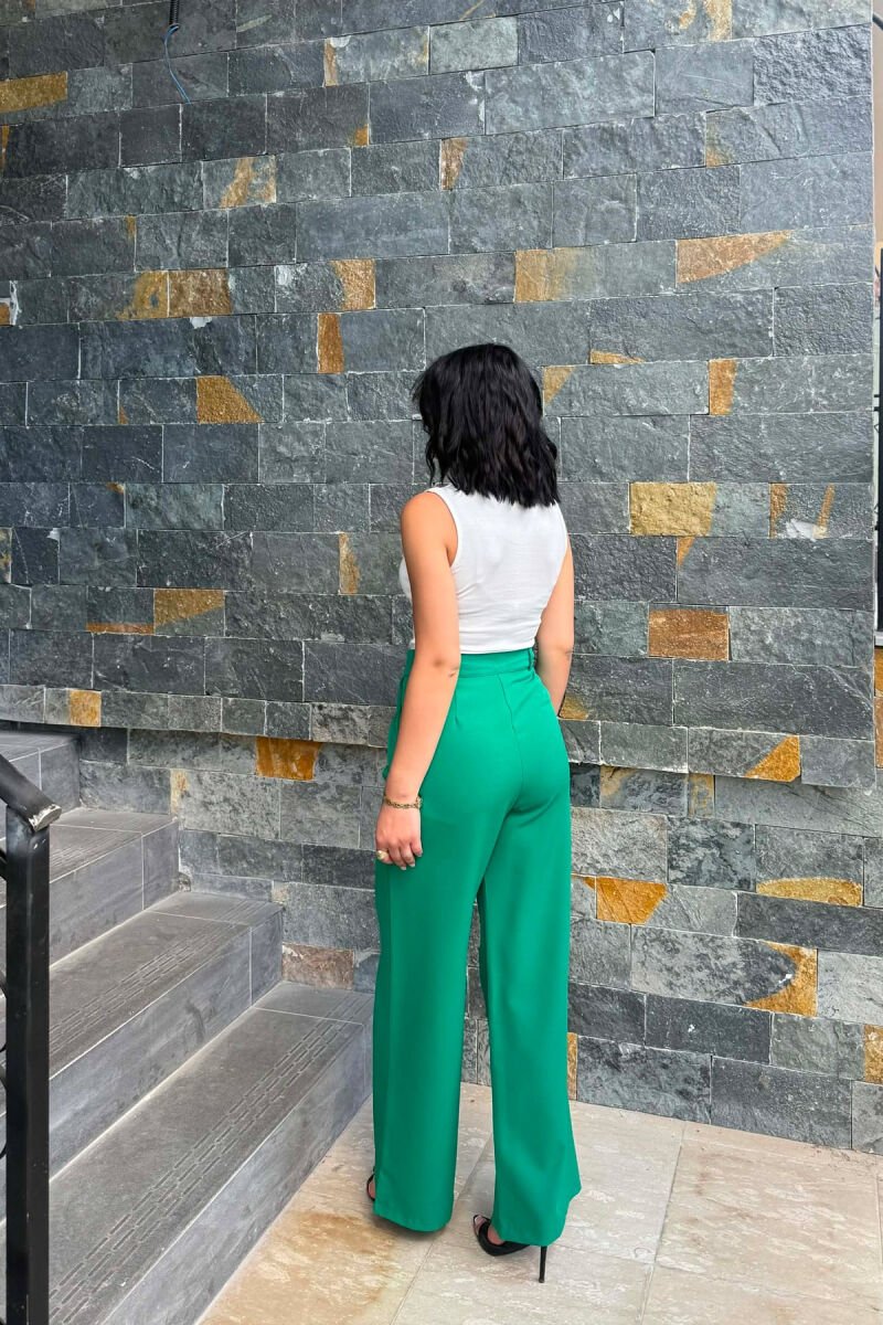 ONE COLOR WIDE LEG WOMAN TROUSERS GREEN/JESHILE - 3